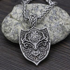 Silver Celtic Deer Pendant Necklace